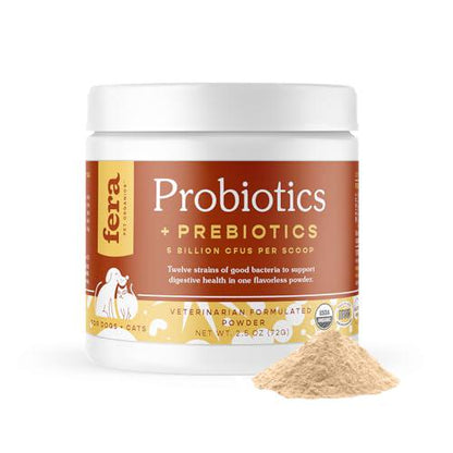 Fera Pet Organics Probiotics for Dogs & Cats, 12 Strains + Prebiotics, 60 Scoops Supplement