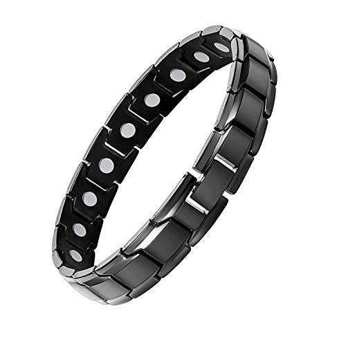 Feraco Men's Magnetic Bracelet, 1 Pc, Black Titanium Steel with Magnets, Adjustable Sizing Tool Included, Stylish Wellness Band