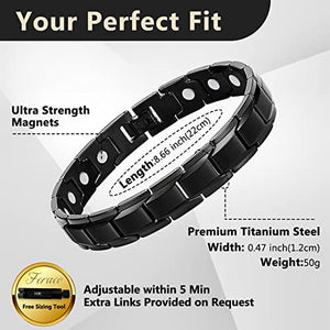 Feraco Men's Magnetic Bracelet, 1 Pc, Black Titanium Steel with Magnets, Adjustable Sizing Tool Included, Stylish Wellness Band