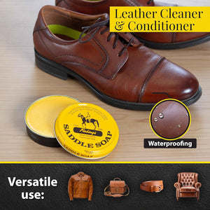 Fiebing's Yellow Saddle Soap For Leather (3.5 Oz Tin) - Leather Cleaner And Conditioner To Soften, Protect And Restore Leathercraft - Leather Soap For Car Seat, Couch, Shoe, Purse, Boot, Bag, And Saddles,