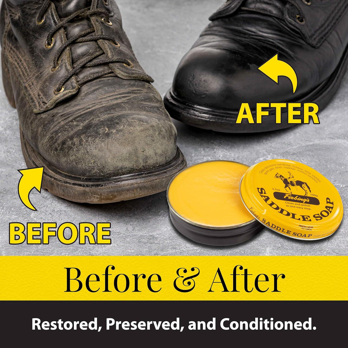 Fiebing's Yellow Saddle Soap For Leather (3.5 Oz Tin) - Leather Cleaner And Conditioner To Soften, Protect And Restore Leathercraft - Leather Soap For Car Seat, Couch, Shoe, Purse, Boot, Bag, And Saddles,