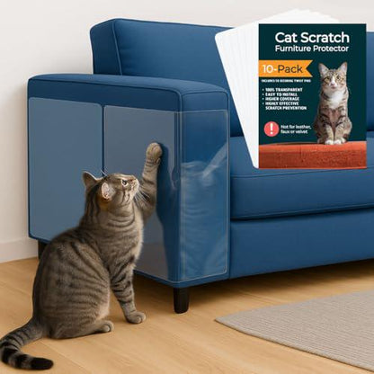 Fixzilla Cat Scratch Furniture Protectors, 10 Pack, Heavy Duty Couch Shields with 50 Twist Pins