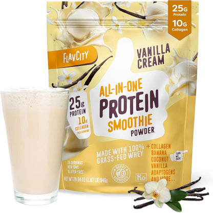 FlavCity FlavCity Protein Powder Smoothie, Vanilla - 100% Grass-Fed Whey Protein Smoothie With Collagen (25g Of Protein) - Gluten Free And No Added Sugars (29.84 Oz)