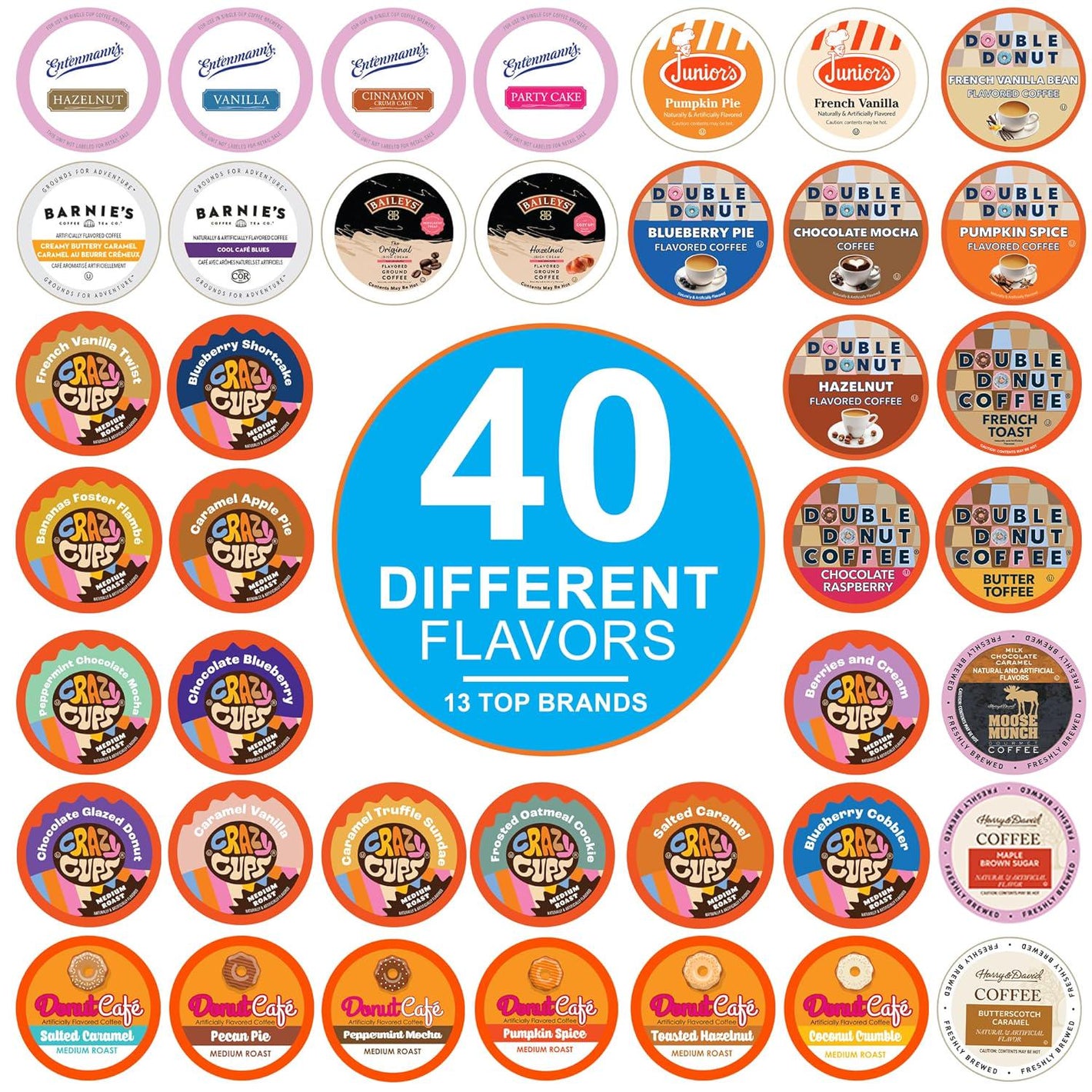 Crazy Cups Flavored Coffee Pods Variety Pack For Keurig K Cups Brewers, Assorted Flavored Coffee Sampler, 40 Count