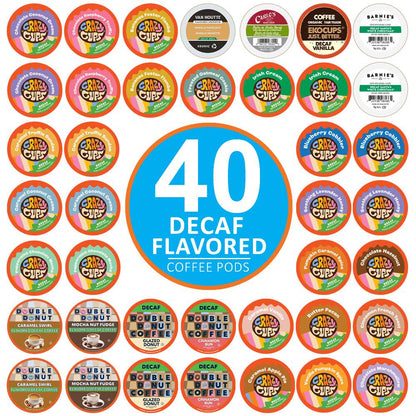 Crazy Cups Flavored Decaf Coffee Pods Variety Pack Compatible With Keurig K Cups Brewers, 40 Count, Assorted Decaffeinated Flavored Coffee Sampler(Pack Of 1)