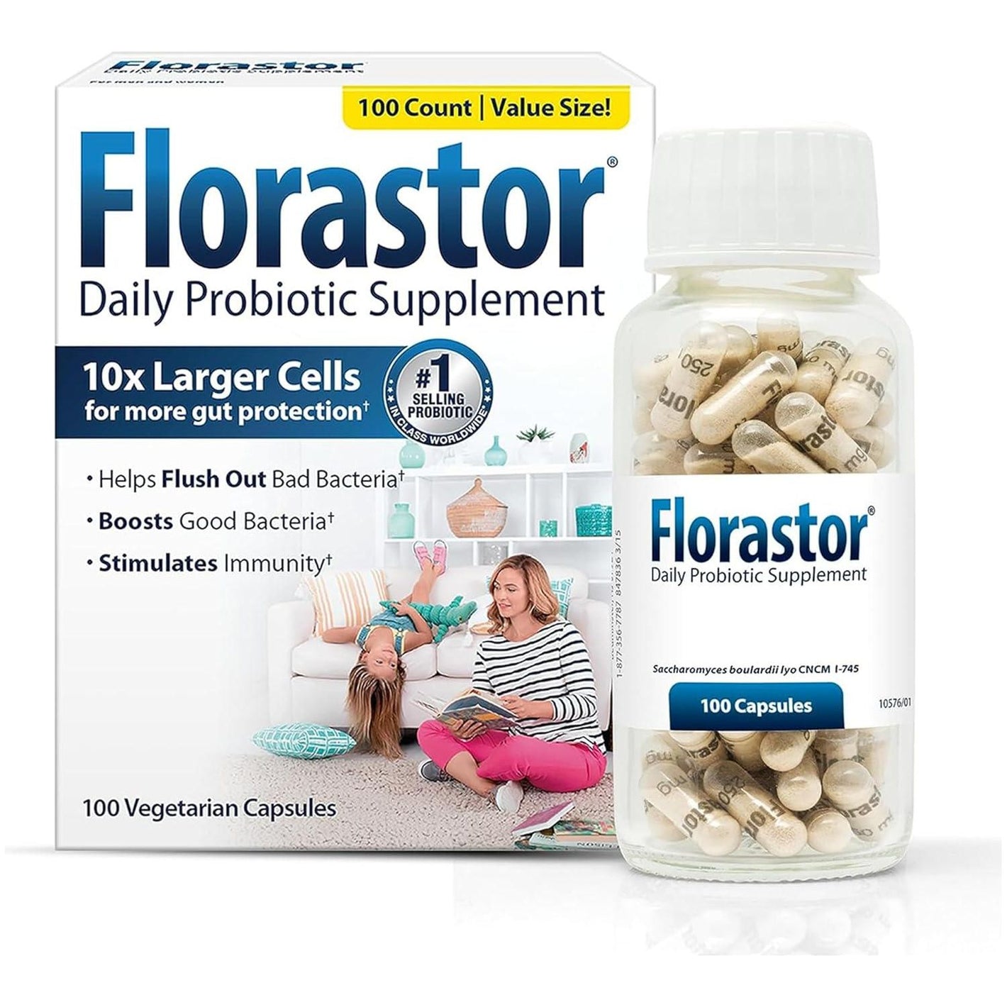 Florastor Probiotics for Digestive & Immune Health, 100 Capsules, Helps Balance Gut Bacteria with Unique Saccharomyces Boulardii Strain