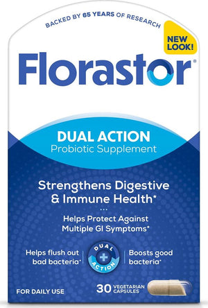 Florastor Probiotics for Digestive & Immune Health, 30 Capsules, Helps Flush Out Bad Bacteria & Boosts Good Bacteria, Unique Strain Saccharomyces Boulardii
