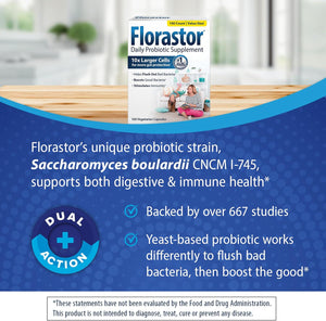 Florastor Probiotics for Digestive & Immune Health, 100 Capsules, Helps Balance Gut Bacteria with Unique Saccharomyces Boulardii Strain