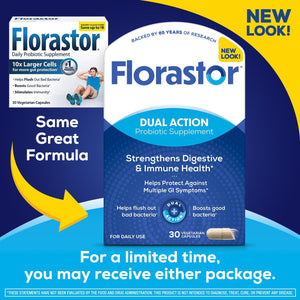 Florastor Probiotics for Digestive & Immune Health, 30 Capsules, Helps Flush Out Bad Bacteria & Boosts Good Bacteria, Unique Strain Saccharomyces Boulardii