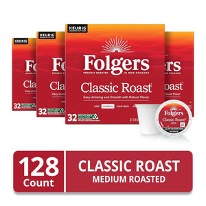 Folgers Folgers Classic Roast Medium Roast Coffee, 128 Keurig K-Cup Pods