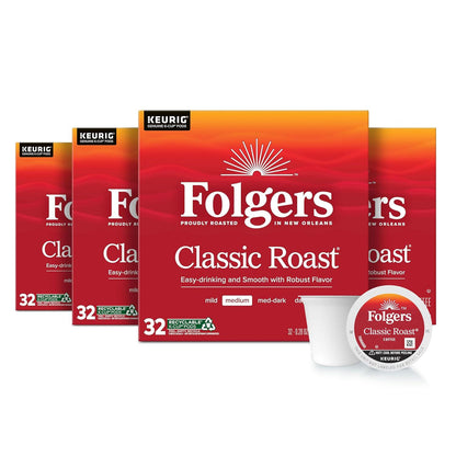 Folgers Folgers Classic Roast Medium Roast Coffee, 128 Keurig K-Cup Pods