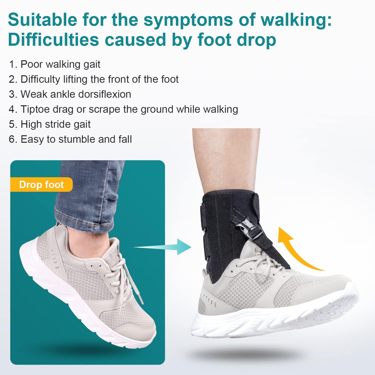 Foot Drop Brace For Walking Lifting Shoes, Drop Foot AFO Brace Help Raise Shoes, Foot Up Splint For Ankle, Improved Walking Gait, Prevent Falls And Injuries, For Left And Right Foot,Fits Women And Men,