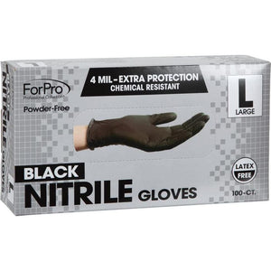 ForPro Disposable Nitrile Gloves, Chemical Resistant, Powder-Free, Latex-Free, 4mil, Black, Large, 100 Count