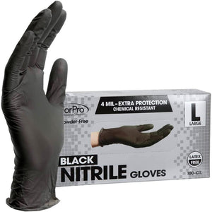 ForPro Disposable Nitrile Gloves, Chemical Resistant, Powder-Free, Latex-Free, 4mil, Black, Large, 100 Count
