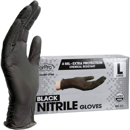 ForPro Disposable Nitrile Gloves, Chemical Resistant, Powder-Free, Latex-Free, 4mil, Black, Large, 100 Count