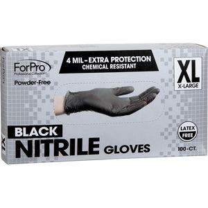 ForPro Professional Collection ForPro Professional Collection Disposable Nitrile Gloves, Chemical Resistant, Powder-Free, Latex-Free, Non-Sterile, Food Safe, 4 Mil, Black, X-Large, 100-Count