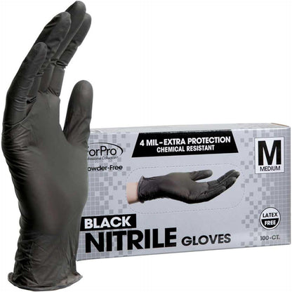 ForPro Professional Collection Disposable Nitrile Gloves, Powder-Free, Latex-Free, 100 Count (Medium, Black)