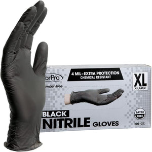 ForPro Professional Collection ForPro Professional Collection Disposable Nitrile Gloves, Chemical Resistant, Powder-Free, Latex-Free, Non-Sterile, Food Safe, 4 Mil, Black, X-Large, 100-Count