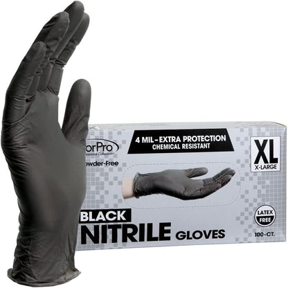 ForPro Professional Collection ForPro Professional Collection Disposable Nitrile Gloves, Chemical Resistant, Powder-Free, Latex-Free, Non-Sterile, Food Safe, 4 Mil, Black, X-Large, 100-Count