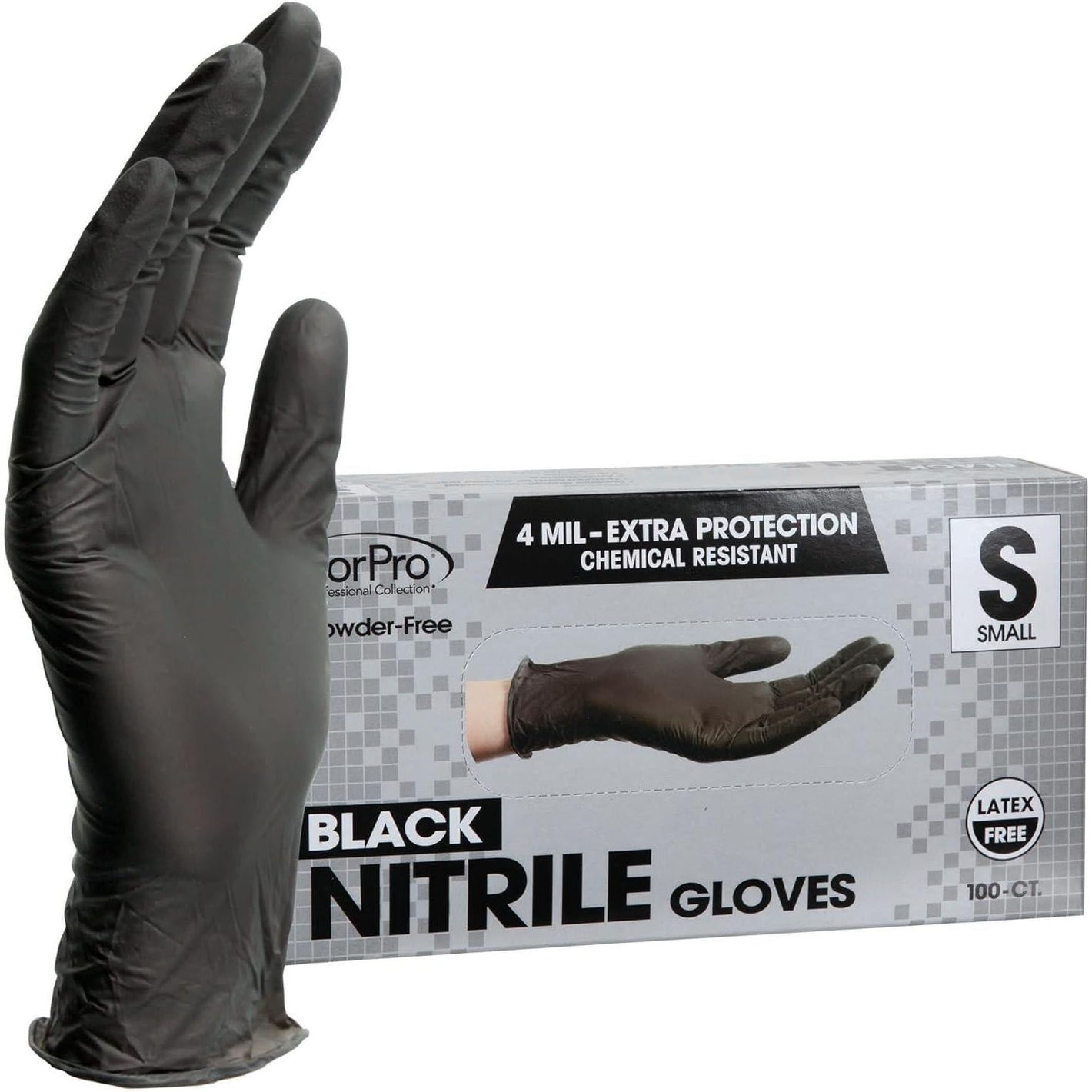 ForPro Professional Collection ForPro Professional Collection Disposable Nitrile Gloves, Chemical Resistant, Powder-Free, Latex-Free, Non-Sterile, Food Safe, 4 Mil, Black, Small, 100-Count