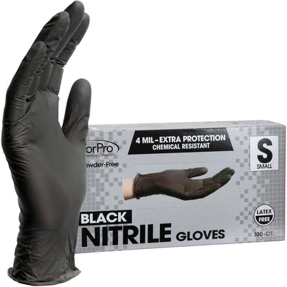 ForPro Professional Collection ForPro Professional Collection Disposable Nitrile Gloves, Chemical Resistant, Powder-Free, Latex-Free, Non-Sterile, Food Safe, 4 Mil, Black, Small, 100-Count