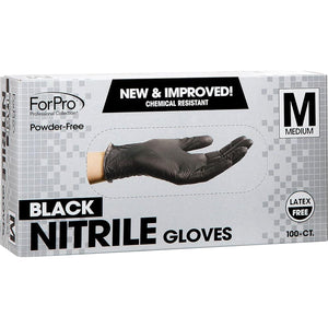 ForPro Professional Collection Disposable Nitrile Gloves, Powder-Free, Latex-Free, 100 Count (Medium, Black)