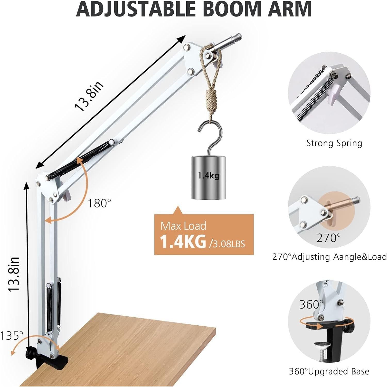 For HyperX QuadCast S White Boom Arm - White Mic Arm Compatible With Hyper X QuadCast, Microphone Boom Arm With Pop Filter, Improve Sound Quality, Mic Boom Arm For Hyperx QuadCast By SUNMON,