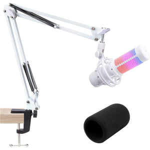For HyperX QuadCast S White Boom Arm - White Mic Arm Compatible With Hyper X QuadCast, Microphone Boom Arm With Pop Filter, Improve Sound Quality, Mic Boom Arm For Hyperx QuadCast By SUNMON,
