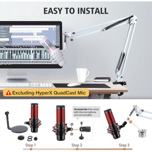 For HyperX QuadCast S White Boom Arm - White Mic Arm Compatible With Hyper X QuadCast, Microphone Boom Arm With Pop Filter, Improve Sound Quality, Mic Boom Arm For Hyperx QuadCast By SUNMON,