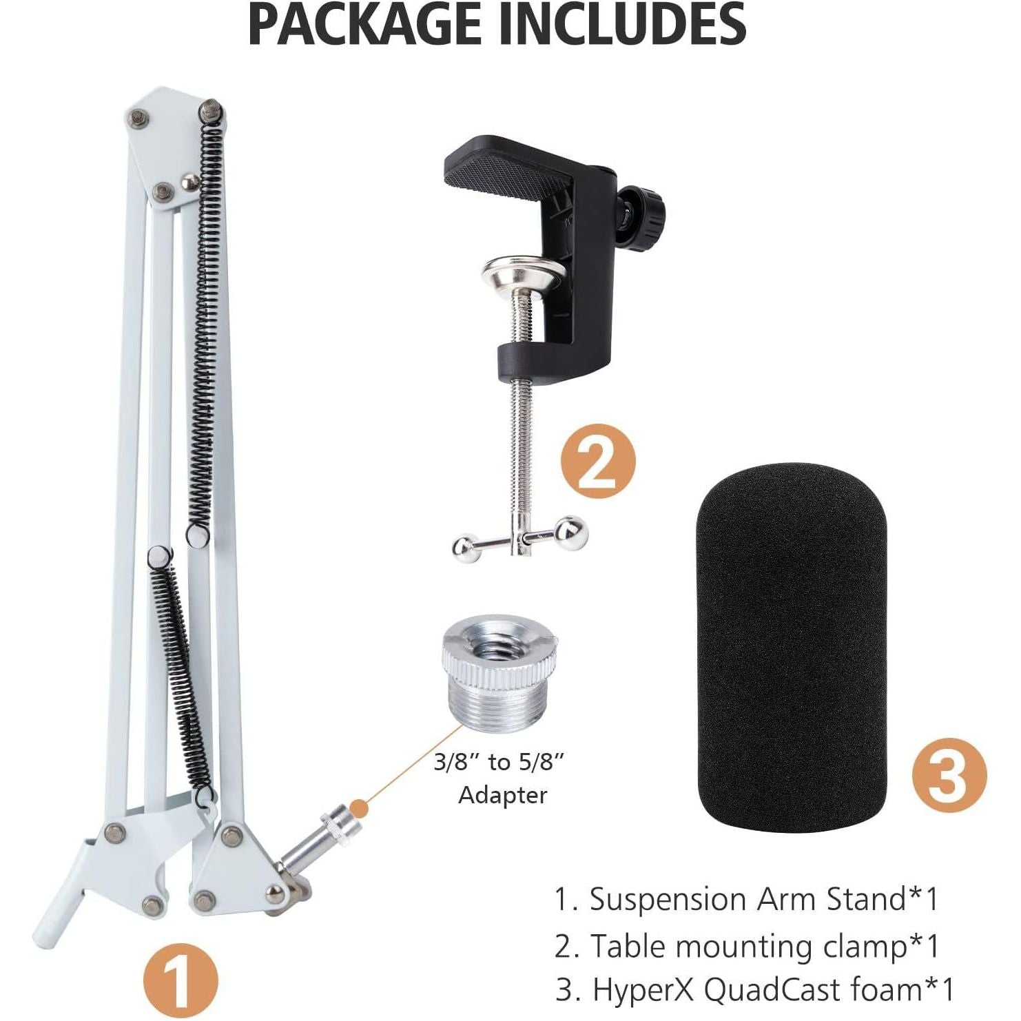 For HyperX QuadCast S White Boom Arm - White Mic Arm Compatible With Hyper X QuadCast, Microphone Boom Arm With Pop Filter, Improve Sound Quality, Mic Boom Arm For Hyperx QuadCast By SUNMON,
