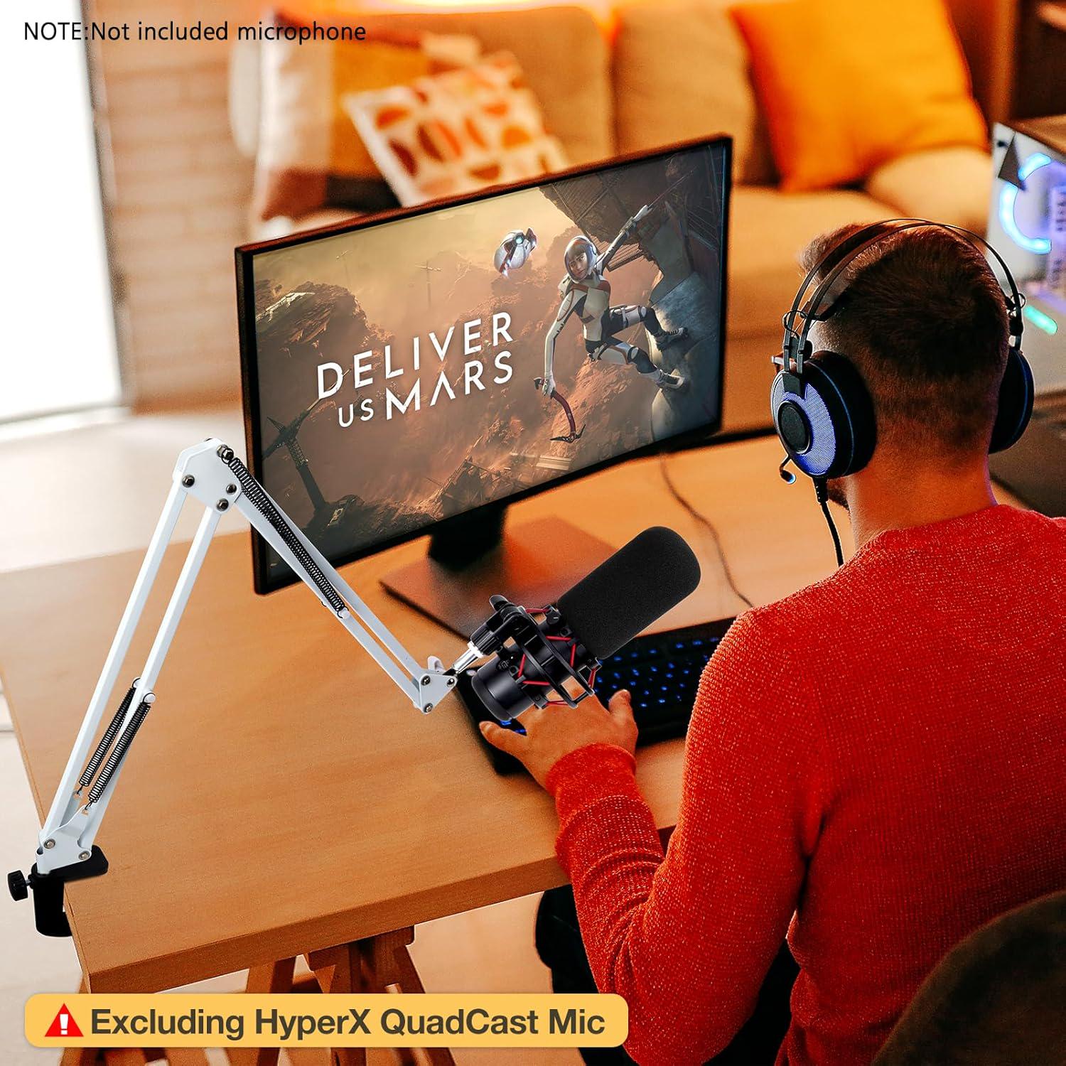 For HyperX QuadCast S White Boom Arm - White Mic Arm Compatible With Hyper X QuadCast, Microphone Boom Arm With Pop Filter, Improve Sound Quality, Mic Boom Arm For Hyperx QuadCast By SUNMON,