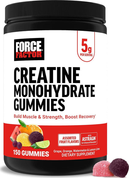 Force Factor Creatine Gummies, 5g Creatine Monohydrate per Serving, Muscle Gain & Strength, Assorted Fruit Flavors, 30 Servings