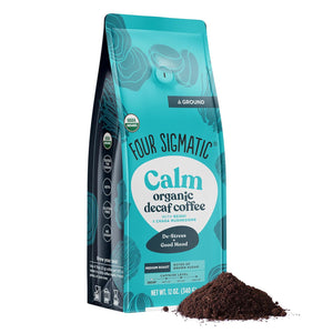 Four Sigmatic Calm Organic Decaf Ground Coffee, Swiss Water Decaf Coffee with Chaga & Reishi Mushroom Extracts, 12oz Bag
