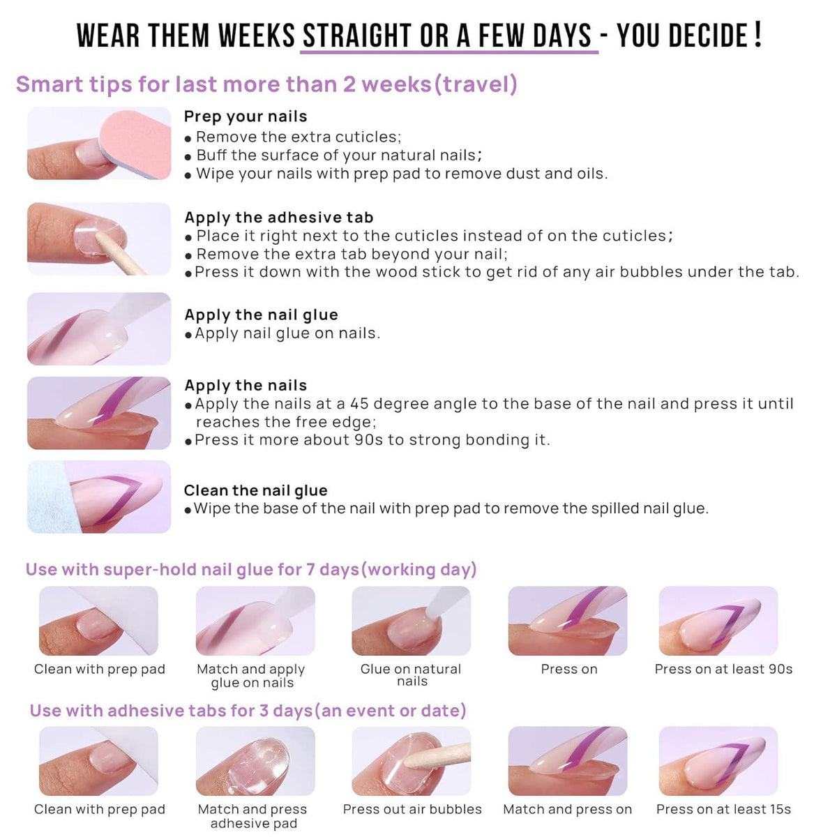 BTArtbox French Tip Press On Nails - BTArtbox White Almond Medium Reusable Stick On Nails In 15 Sizes - 30 Soft Gel Fake Nail Kit For Women Gift, Classic