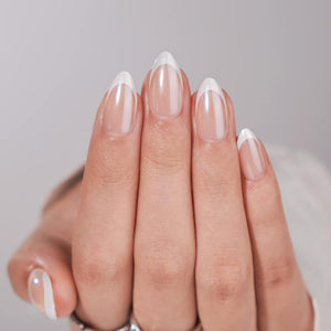 BTArtbox French Tip Press On Nails - BTArtbox White Almond Medium Reusable Stick On Nails In 15 Sizes - 30 Soft Gel Fake Nail Kit For Women Gift, Classic