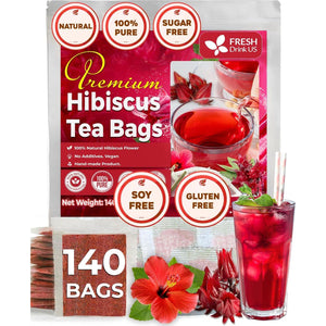 FreshDrinkUs Premium Hibiscus Flower Tea Bags, 140 Bags, 100% Natural, Caffeine-Free, Vegan