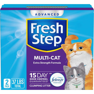 Fresh Step Clumping Cat Litter, 37 lbs (2 x 18.5 lb), Febreze Extra Strength, Multi-Cat, Odor Control Formula