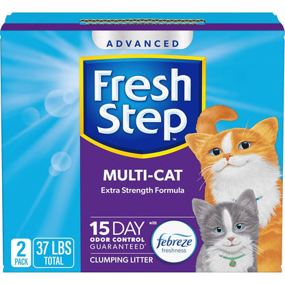 Fresh Step Clumping Cat Litter, 37 lbs (2 x 18.5 lb), Febreze Extra Strength, Multi-Cat, Odor Control Formula