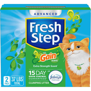 Fresh Step Clumping Cat Litter, 37 lb (2 x 18.5 lb), Gain Scent, Extra Strength with Febreze, Package May Vary