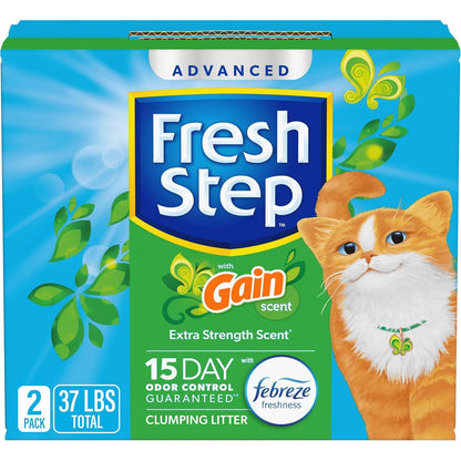 Fresh Step Clumping Cat Litter, 37 lb (2 x 18.5 lb), Gain Scent, Extra Strength with Febreze, Package May Vary