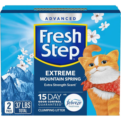 Fresh Step Advanced Extreme Clumping Cat Litter 37 lb Mountain Spring Scent with Febreze Low Dust Odor Control 2 Pack