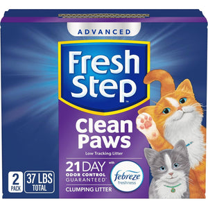 Fresh Step Clean Paws Cat Litter Febreze 37 lb Low Tracking Advanced Clumping Litter 2 x 18.5 lb Box