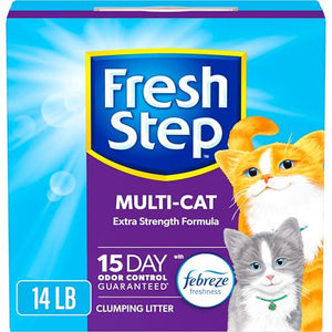 Fresh Step Clumping Cat Litter 14 lb Multi Cat Formula Low Dust Odor Control with Activated Charcoal for Long Lasting Freshness