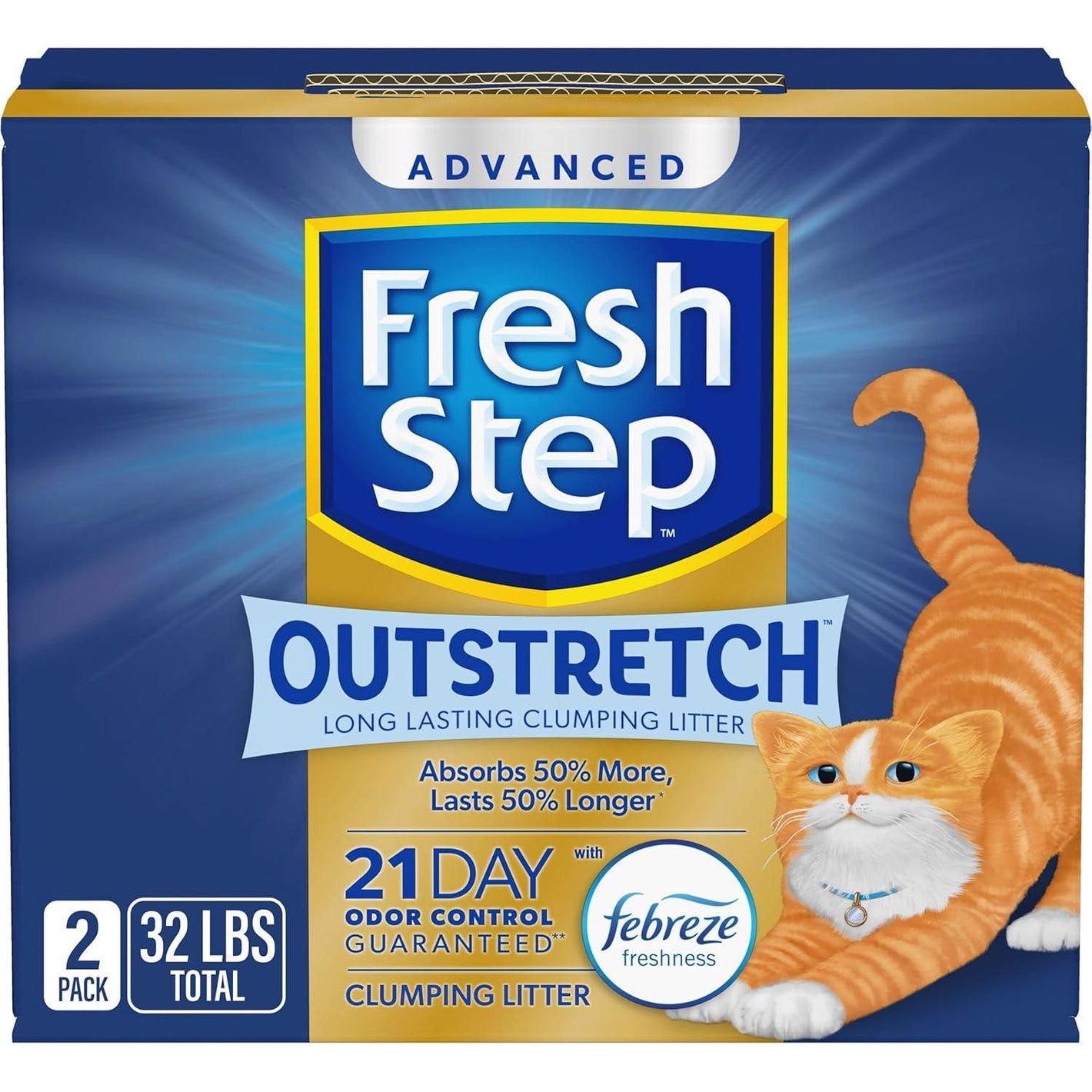 Fresh Step Outstretch Clumping Litter 32 lb 2 Pack 16 lb Each Long Lasting Litter with Febreze and Charcoal for Odor Control