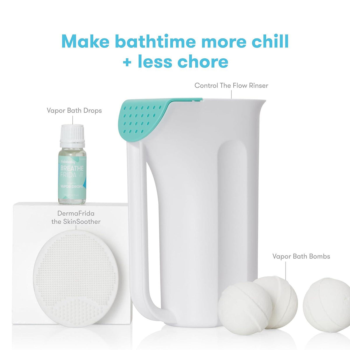 Frida Baby Baby Bath Upgrade Kit | Infant And Toddler Bath Essentials, Rinser Cup, Baby Bath Silicone Brush, Bath Bombs, Essential Oil Vapor Drops,810028776029