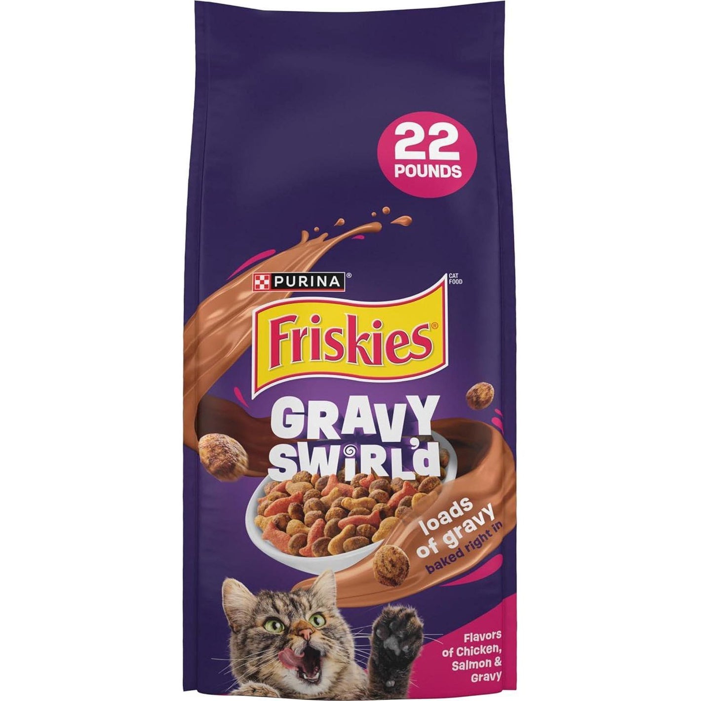 Friskies Gravy Swirlers Adult Cat Food, 22 lb Bag, Crunchy & Savory with Real Chicken & Gravy Flavor