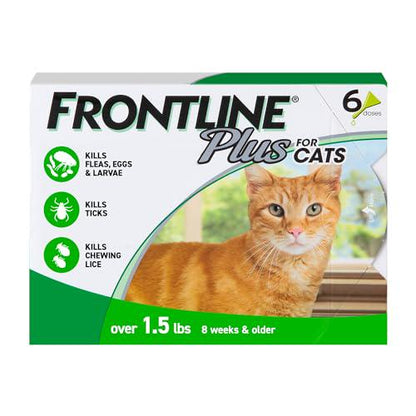 Frontline Plus Flea and Tick Treatment for Cats Over 1.5 lbs Waterproof 6 Dose Pack
