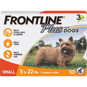 Frontline Plus Flea & Tick Treatment for Small Dogs 5–22 lbs 3 Monthly Doses