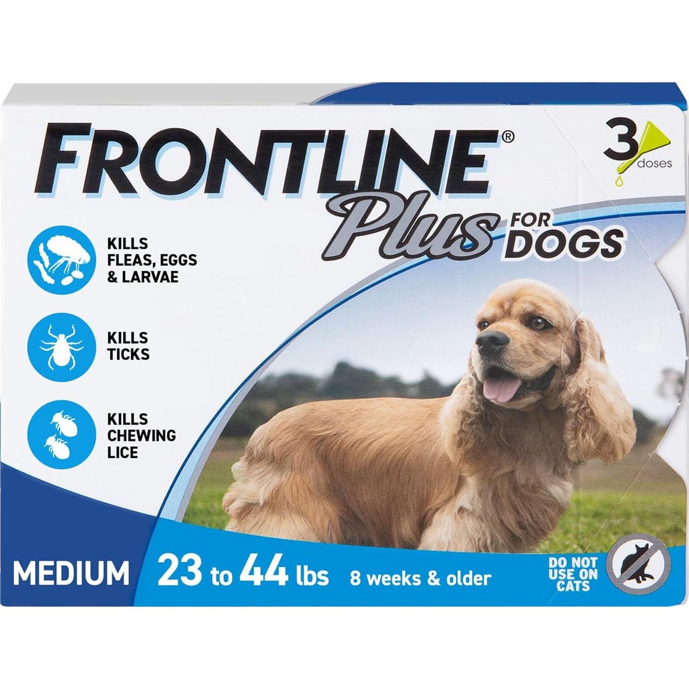 Frontline Plus Flea Tick Treatment Medium Dogs 3 Doses for Dogs 23 to 44 lbs Waterproof and Fast