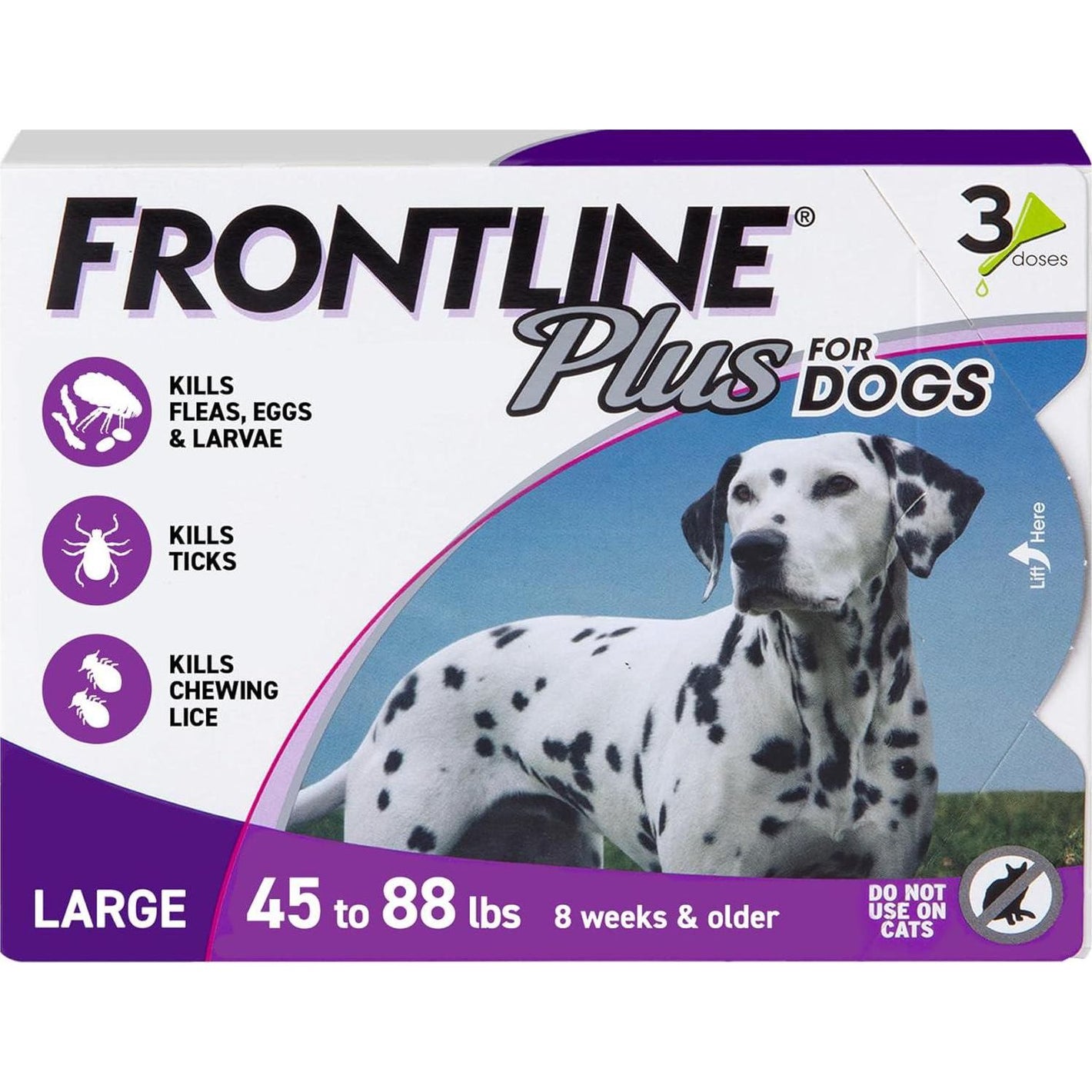 Frontline Plus Flea Tick Treatment Large Dogs 3 Doses for Dogs 45 to 88 lbs Fast Acting Waterproof
